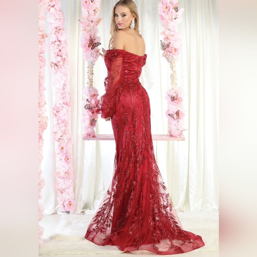 Rose gold or burgundy long sleeve floor length fitted glitter design dress - Picture 4 of 8